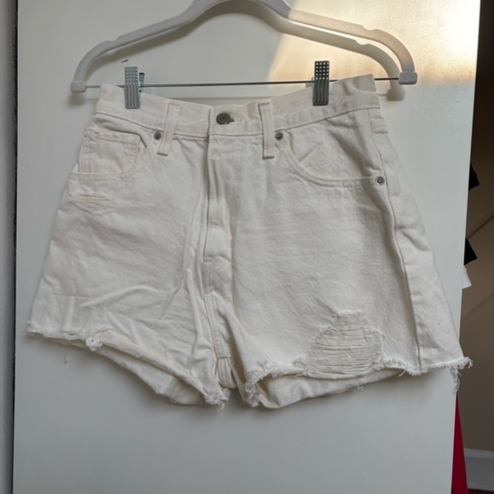 Women's White Distressed Denim Shorts